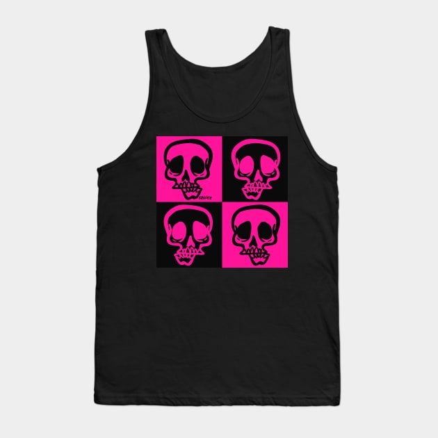 Pink and Black Skull Checkers Tank Top by Jan Grackle